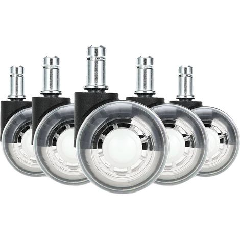 Ruote per sedia da ufficio, diametro ruota 50 mm, lunghezza stelo 22 mm, diametro stelo 11 mm, poliuretano resistente, 5 pezzi (1/5)