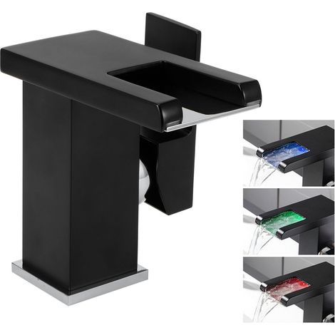 Waschtischarmatur LED-Wasserfall schwarz 12 cm (1/5)
