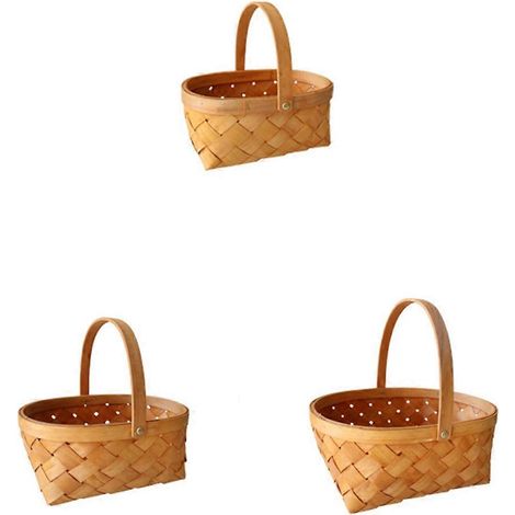 Panier de rangement portable en rotin tressé à la main, panier de rangement pour articles ménagers, panier de rangement en bois tressé avec poignée (petit modèle)-20.00X18.00X11.00CM