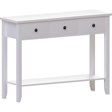 Windsor 3 Drawer Console Table With Shelf Side End Hallway Table, White