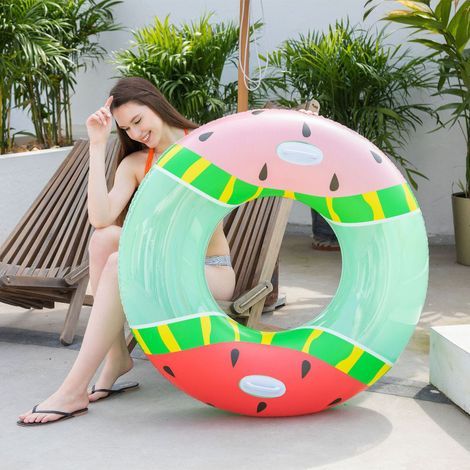 Bouée Géante Pastèque pour Adultes, Flotteur PVC Résistant avec Poignées pour Piscine, Lac ou Plage (1/5)