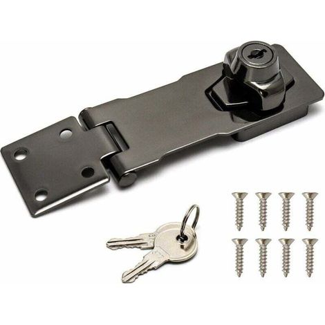 Vol de sécurité, 4/10cm, noir, dispositif de verrouillage avec clé et vis pour serrure de porte porte d'entrée, porte de garage (1/4)