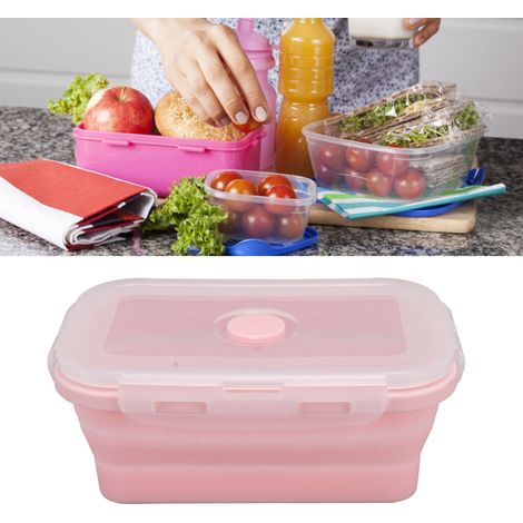 Faltbare und tragbare Silikon-Lunchbox, mikrowellengeeignet, hitzebeständig, umweltfreundliche Bento-Box für den Außenbereich, 500 ml, rosa. (1/5)