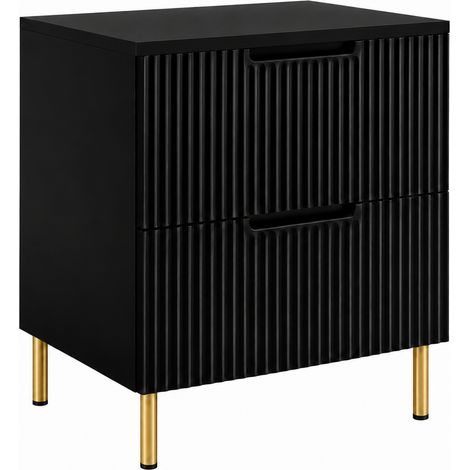 Mobile Bagno a Terra sotto Lavabo con Piano, 2 Cassetti con Chiusura Ammortizzata, Frontale Rigato MDF 16 mm, Nero + Piano Marmo Black Royal, Maniglie Fresate, Piedini Oro, 60 x 46 x 73,6 cm (1/5)