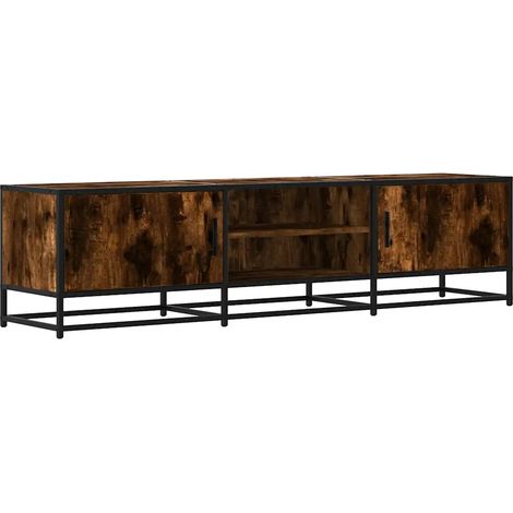 Meuble TV moderne rangement grand espace 160 x 35 x 41 cm en bois d'ingénierie chêne fumé (1/5)