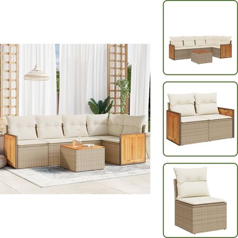 The Living Store 6-tlg. Garten-Sofagarnitur mit Kissen Beige Poly Rattan - Gartenmöbel Set - Rattan Möbel - Outdoor Lounge - Esstisch - Sofasatz (1/5)