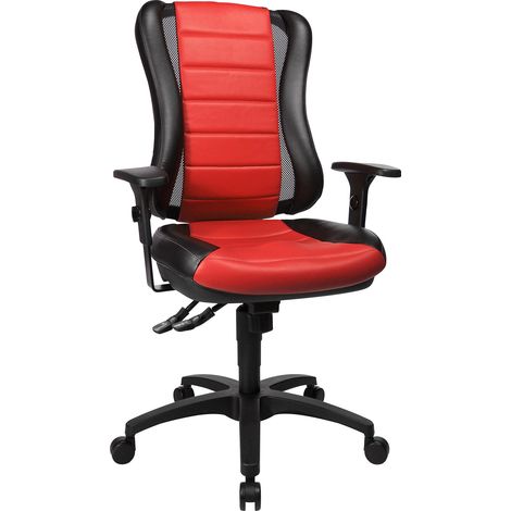Chaise de Bureau, avec accoudoirs, Rembourrage Bicolore, Noir/Rouge (1/2)