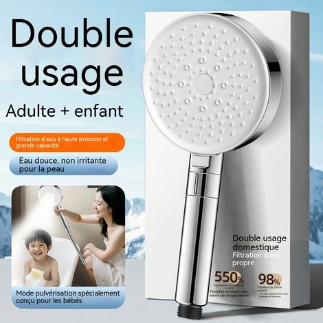 Ensemble de douche haute pression pour basse pression, pommeau surpressé super débit avec flexible 2 mètres et support, kit complet pour salle de bain (1/3)