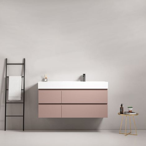 Mobile bagno sospeso 120 cm Rosa Retro Lavabo a Destra in Resina Senza Specchio - Fiji Paint (1/4)