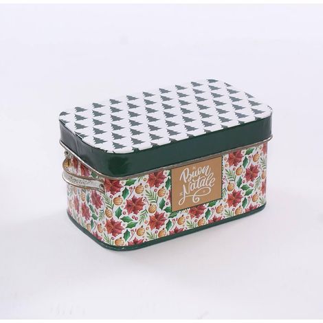 Scatola latta fiore buon natale rettangolare, 22x14x12 cm (kit da 3)
