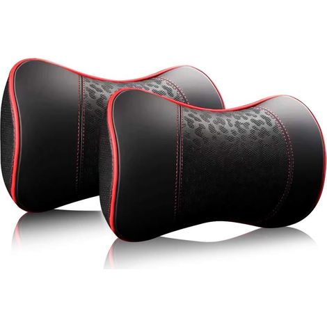 Coussin de nuque en cuir pour voiture, coussin de soutien cervical, 100% mousse à mémoire de forme, coussin confortable pour siège de voiture, siège de bureau à domicile, noir Un ensemble (2 (1/5)