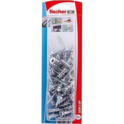 Fischer – Cheville autopercée métal pour plaques de plâtre – Longueur 35mm – Pack de 25 – Charge maximale 25kg – Installation rapide avec vis à bois (1/3)