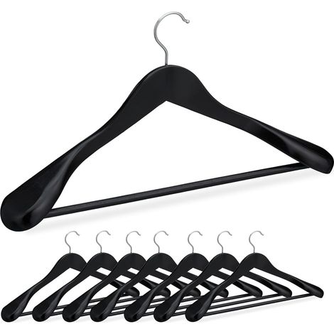 Juego de 8 perchas anchas para pantalones, chaquetas y camisas. Madera, color negro.