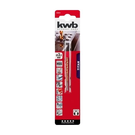Kwb 238633 broca para metales HSS Titan 3,3 mm 65 mm