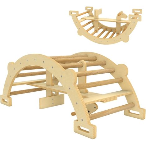 Kletterbogen Montessori en bois massif naturel 2-en-1 pour enfants 2-4 ans, 110x52x45 cm (1/5)