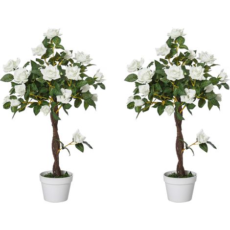 Outsunny Set 2 Alberelli di Rose Finte Alte 90cm con 21 Fiori per Casa e Esterno (1/5)