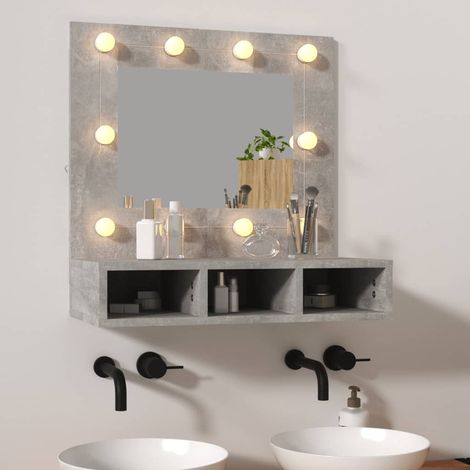 Armoire à miroir avec LED, Armoire de Salle de Bain, Armoire de Rangement Murale Gris béton 60x31,5x62 cm HYB64864 (1/5)
