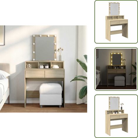 Coiffeuse chêne sonoma - vidaXL Coiffeuse avec LED chêne sonoma 80x41x144,5 cm - Coiffeuse avec tiroirs (1/5)