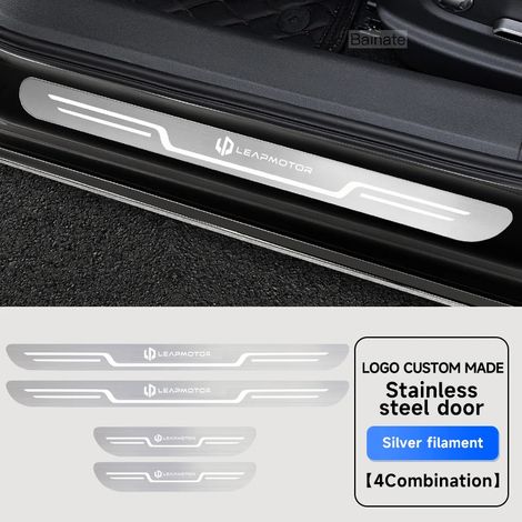 Seuil de porte de voiture en acier inoxydable argenté, autocollant de protection de seuil en fibre de carbone, compatible avec Leapmotor C10 C11 C16 B01 B10 C01 2025 (1/4)