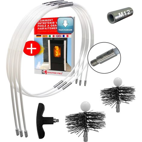 15 Kit De Ramonage Poêle Pellet, Hérisson 80 Mm Et 100 Mm, Canne Flexible 9 Mètres, Adaptateur M12