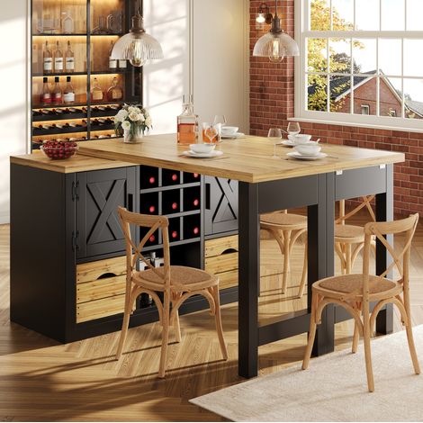 Ausziehbarer Esstisch 197x40x72 cm, 360° drehbar, mit Sideboard und Stauraum, MDF, schwarz (1/5)