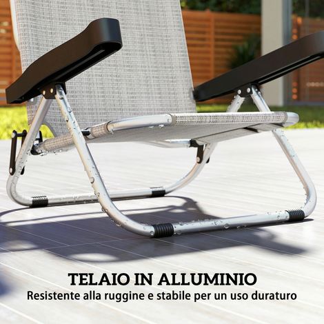 Lot de 2 transats pliants inclinables 4 positions, dossier ajustable avec repose-tête, structure en aluminium, 62x61x80 cm, gris. (1/5)