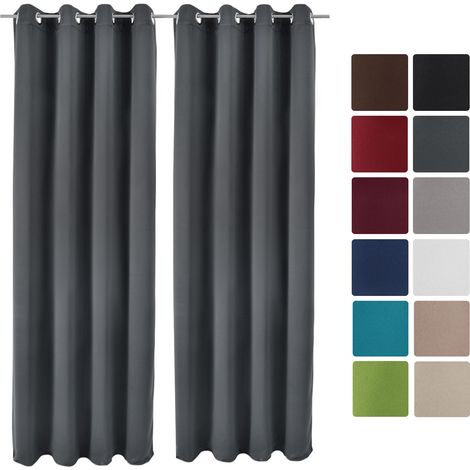 Beautissu – Lot de 2 rideaux occultants 140x245cm – Tissu opaque 210g/m² – Œillets en métal 4cm – Anthracite