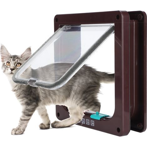 SJLERST Chatière pour Chat avec magnétique à 4 Voies, Porte pour Animaux de Compagnie pour Chats et Petits Chiens, Porte pour Chat avec Tunnel,brun,S (1/5)