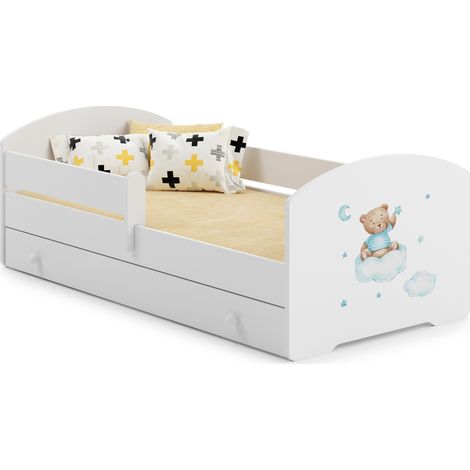 LUK letto per bambini con cassetto e ringhiera 140x70 Orsacchiotto blu