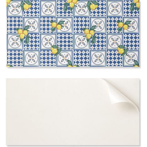 Elemento decorativo de vinilo autoadhesivo para el hogar, 100x50 cm, con estampado de limones sobre azulejos.