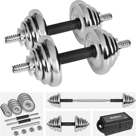 Verchromte Gusseisen-Hanteln mit Stange, 20 kg Rebel-Set, massiv, verstellbar (1/5)