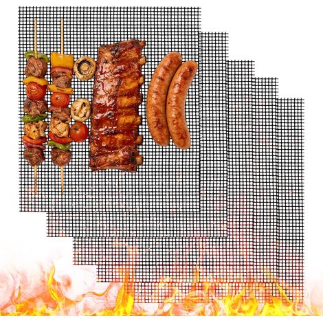 Lot de 5 tapis de barbecue pour barbecue à gaz, 40 x 30 cm, tapis de barbecue, anti-adhésif, grille de barbecue, réutilisables, pour charbon de bois, grille en téflon pour barbecue électrique (1/5)