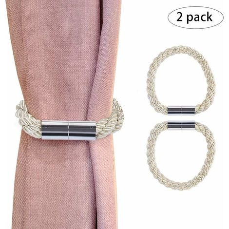Magnetic Curtain Tieback Curtain Clips Rope Curtain Holder for Decoration, 2 Pieces (Off White) (1/4)