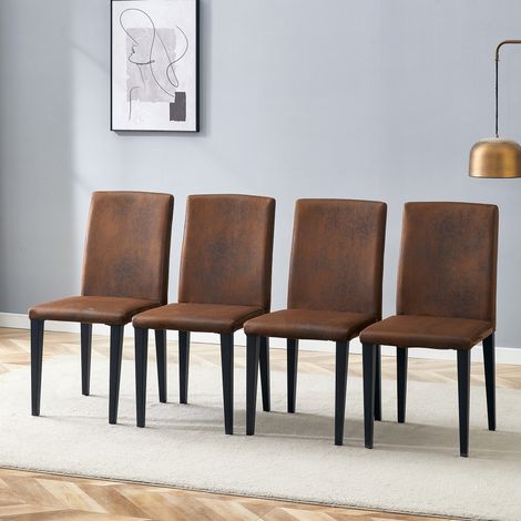 Chaises salle à manger marron foncé tissu technique pieds métal noir style européen minimaliste lot de 4 (40x50x85cm) (1/5)