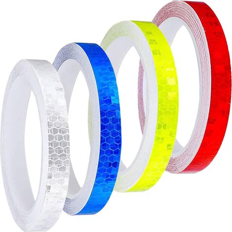 Lot de 4 rouleaux de ruban réfléchissant, 8 m x 10 mm, autocollants d'avertissement de sécurité, autocollants, étanches, haute visibilité