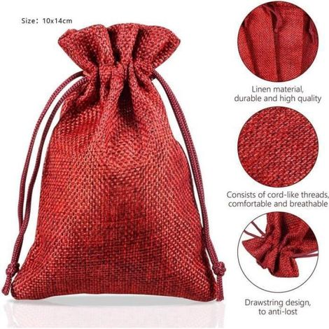 Sac Cadeau - Toile De Jute Naturelle - Fermeture Cordons - Pour Noël Mariage Bricolage - 50 Pièces (1/3)