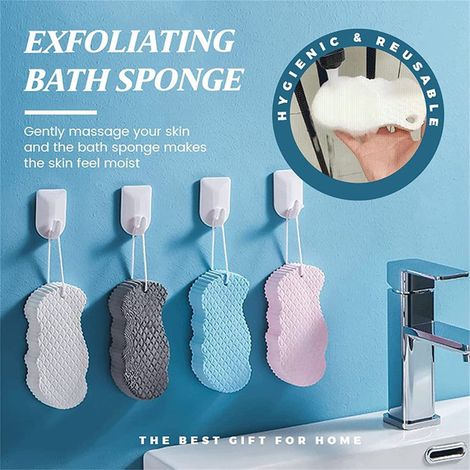 Éponge de bain exfoliante douce pour éliminer les peaux mortes, nettoyage corporel et massage, gant de toilette pour douche, lot de 2, texture délicate. (1/5)