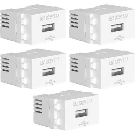 Lot de 5 blocs d'alimentation USB encastrés - Module d'alimentation U-S-B - Prise 220 V vers transformateur 5 V - 2,1 A - Prise de charge U-S-B pour smartphones et appareils U-S-B (1/5)