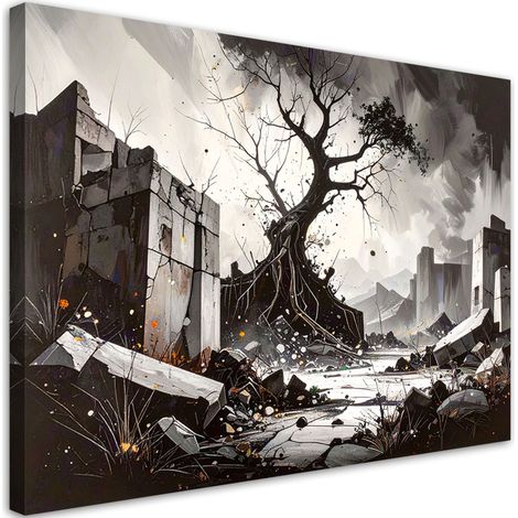 Quadro su tela Rovine edifici macerie bianco e nero 30x20 (1/5)