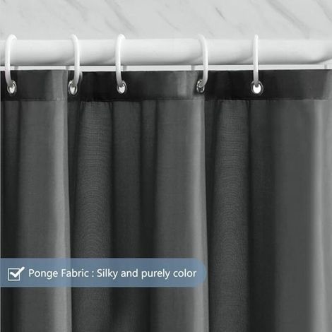 Piccola tenda da doccia grigio scuro in tessuto di poliestere lavabile, antimuffa e impermeabile, con 8 ganci, 120 x 180 cm, per vasca da bagno. (1/3)