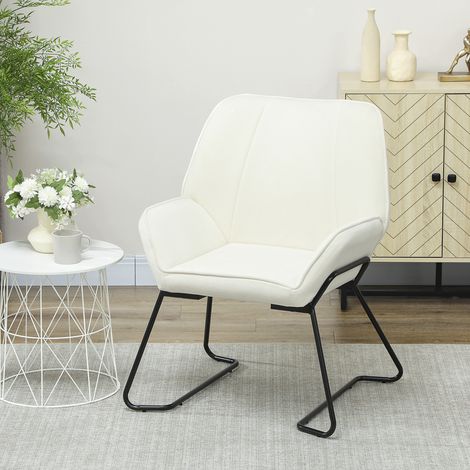 Butaca de Salón con Asiento Ancho y Acolchado Tapizado en Terciopelo Patas de Metal Sillón para Salón Crema (1/5)