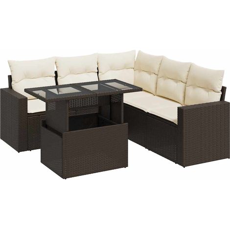 vidaXL Set Divano da Giardino 6 pz con Cuscini Marrone in Polyrattan (1/5)