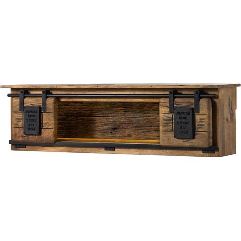Étagère murale en bois de Manguier / Bois de récupération 130x25x35 naturel laqué RAILWAY LUX 152 (1/3)