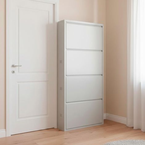 Arreditaly Scarpiera Slim In Metallo 4 Ante A Ribalta Ultra Sottile Salvaspazio Mobile Portascarpe Moderno Ingresso Camera Corridoio 138 x 50 x 15 Cm - Colore: Grigio (1/5)
