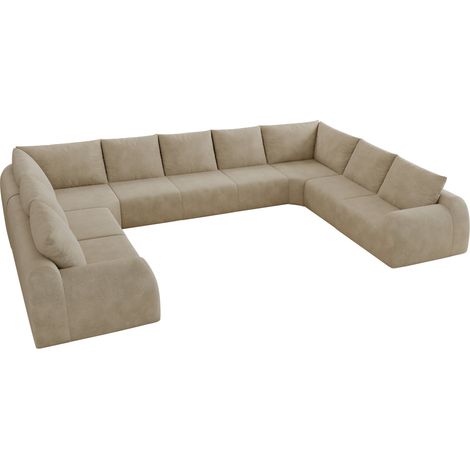 U-Form Sofa 411 cm, ohne Gestell, mit hoch elastischem Schaumstoff, Chenille-Bezug, Khaki (1/5)