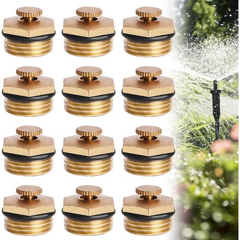 Brass Spray Nozzles 1/2" DN15 12 Pcs Brass Spray Nozzles Garden Watering Nozzle 360° Adjustable for Garden Lawn Grass Plants (1/5)
