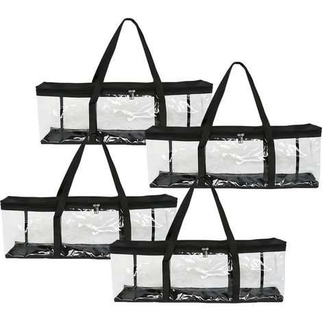 Sacs de Rangement Portable pour CD, Sac de PVC Transparent pour DVD, Pochettes de Transport Grande Capacité avec Poignées, Sac de Protection pour Blu-Ray Albums Jeux Vidéo Livres (4) (1/5)