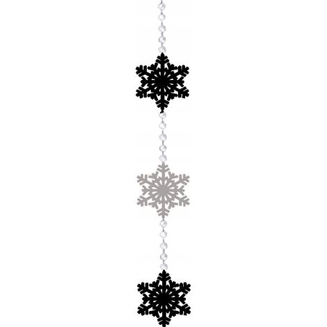 Winterliche Weihnachtsgirlande, Schneeflockenanhänger, glamouröse Dekoration in Schwarz und Grau