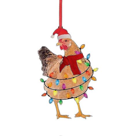 Décoration de Noël en forme de poule, pendentif en bois pour sapin de Noël, création originale (1/5)