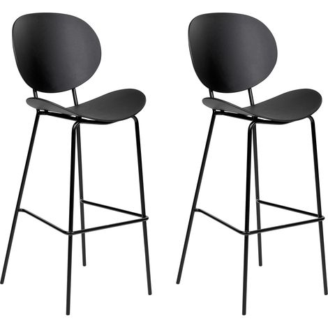 Conjunto de 2 sillas de bar asiento material sintético patas de metal comedor negro Shonto
